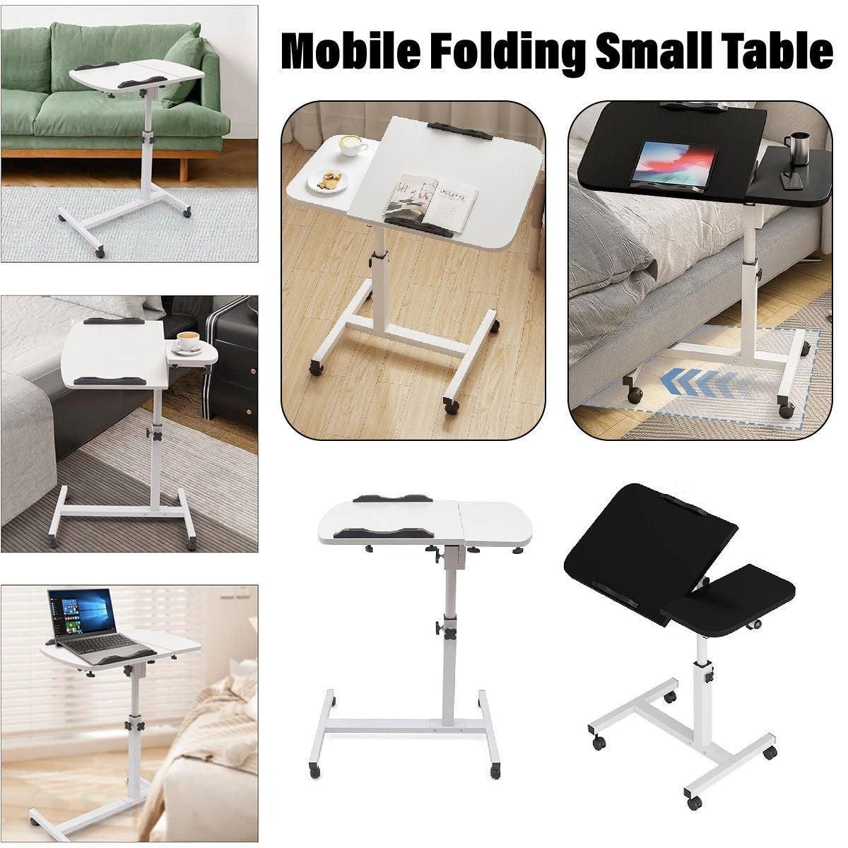 Adjustable Folding Computer Desk Stand Floor-Standing Movable Bedside Table - Black