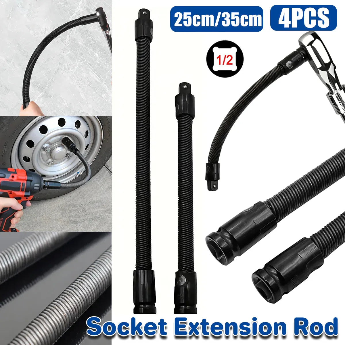 4pcs Electric Wrench Flexible Shaft Coupling Rod Spring Sleeve Universal Tool - 35cm
