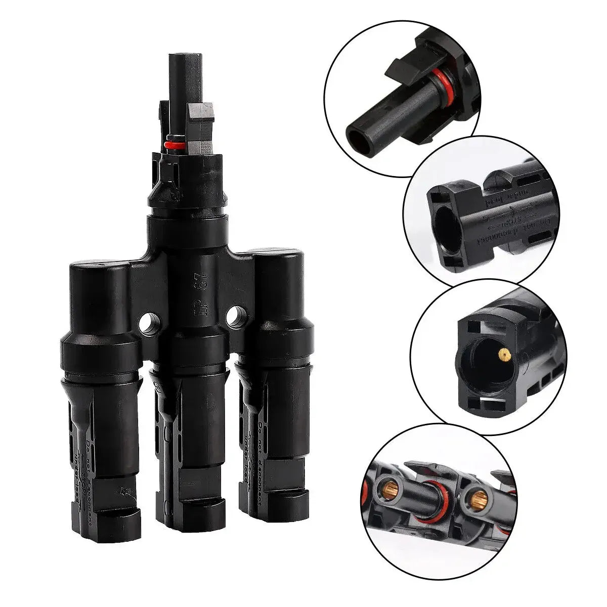 Solar Connector Set 1Pair T Type Four Way Photovoltaic Adapter for Panel System