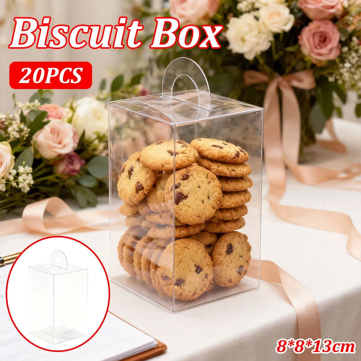 20PCS Transparent Biscuit Gift Box with Handle for Christmas Party Favors Use