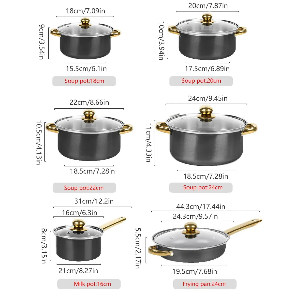 Stainless Steel 12 Piece Cookware Set Heat Resistant For Home Kitchen Cooking