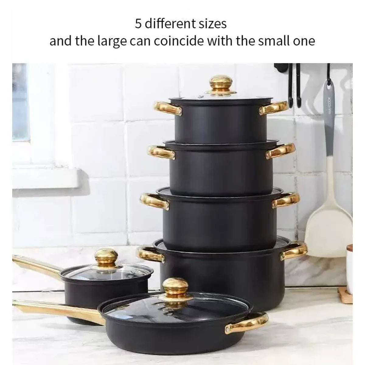 Stainless Steel 12 Piece Cookware Set Heat Resistant For Home Kitchen Cooking