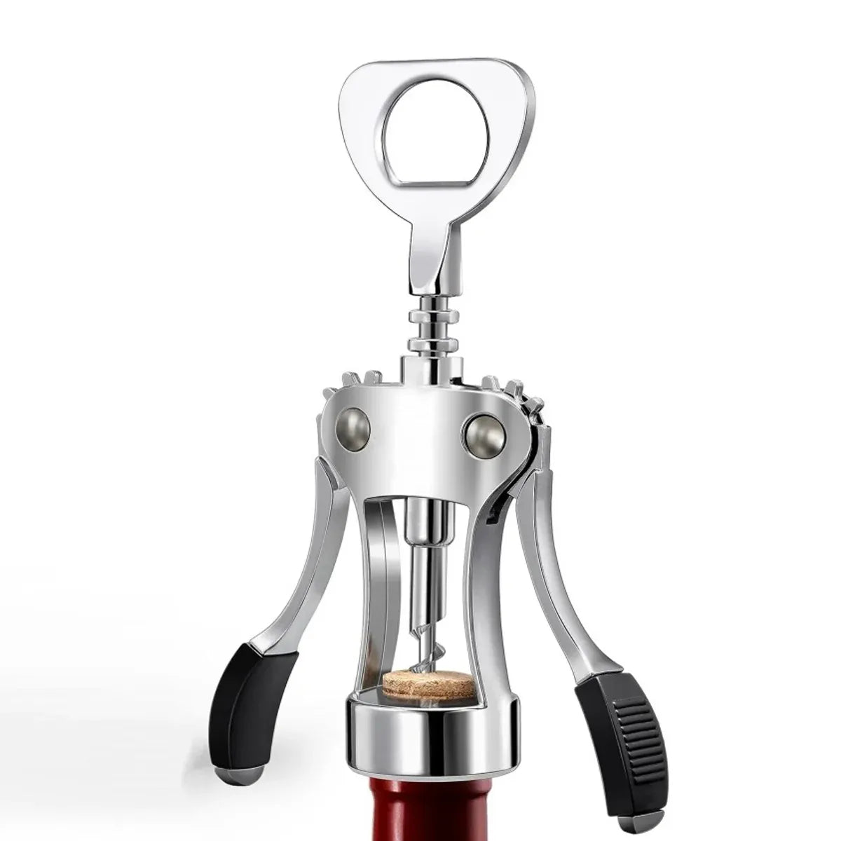 Wine Corkscrew Bottle Opener Winged Lever Zinc Alloy Crown Cap Lifter Silver