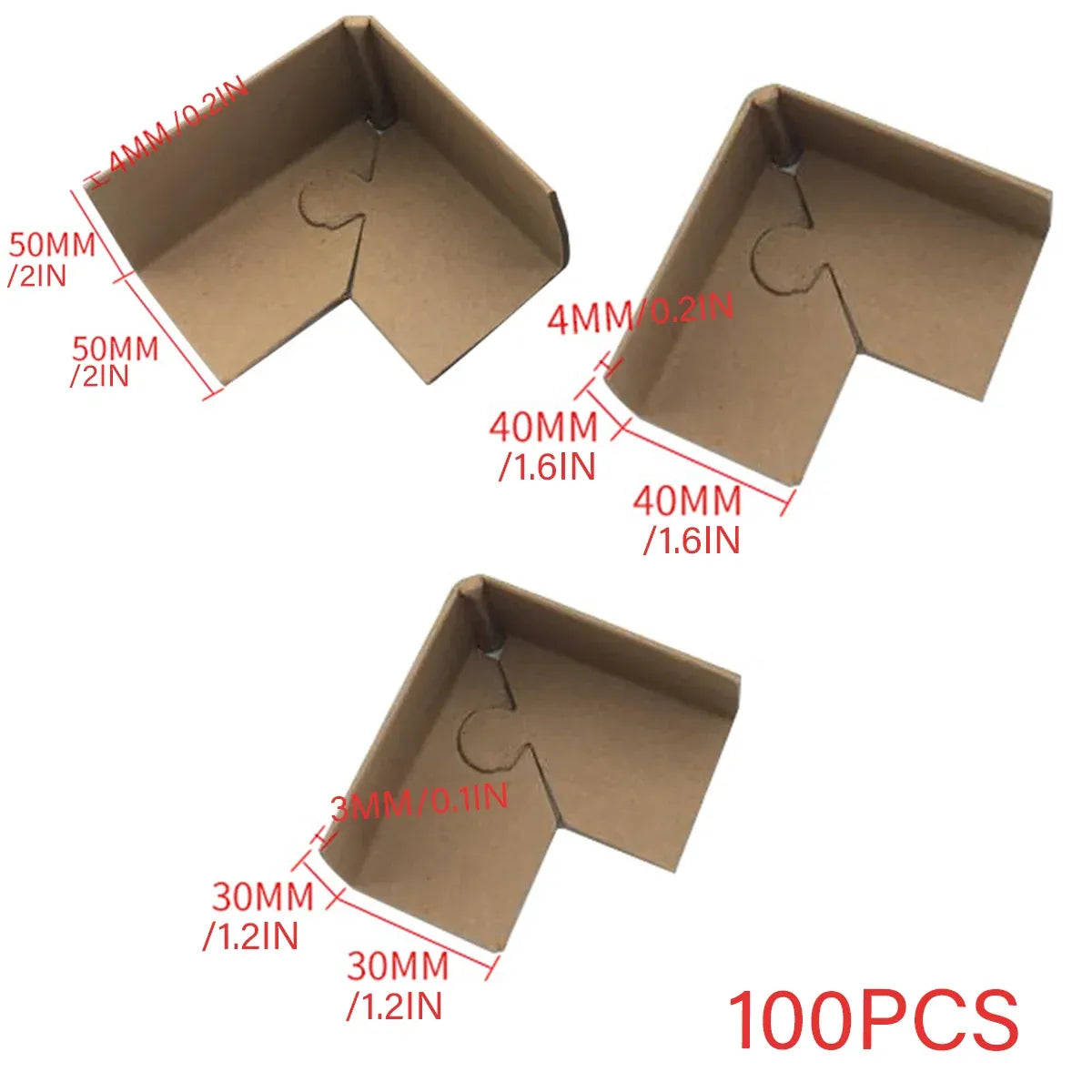 100pcs Kraft Paper Cardboard Corner Protector 90 Degree Angle Guard for Packing - 30x30x3mm