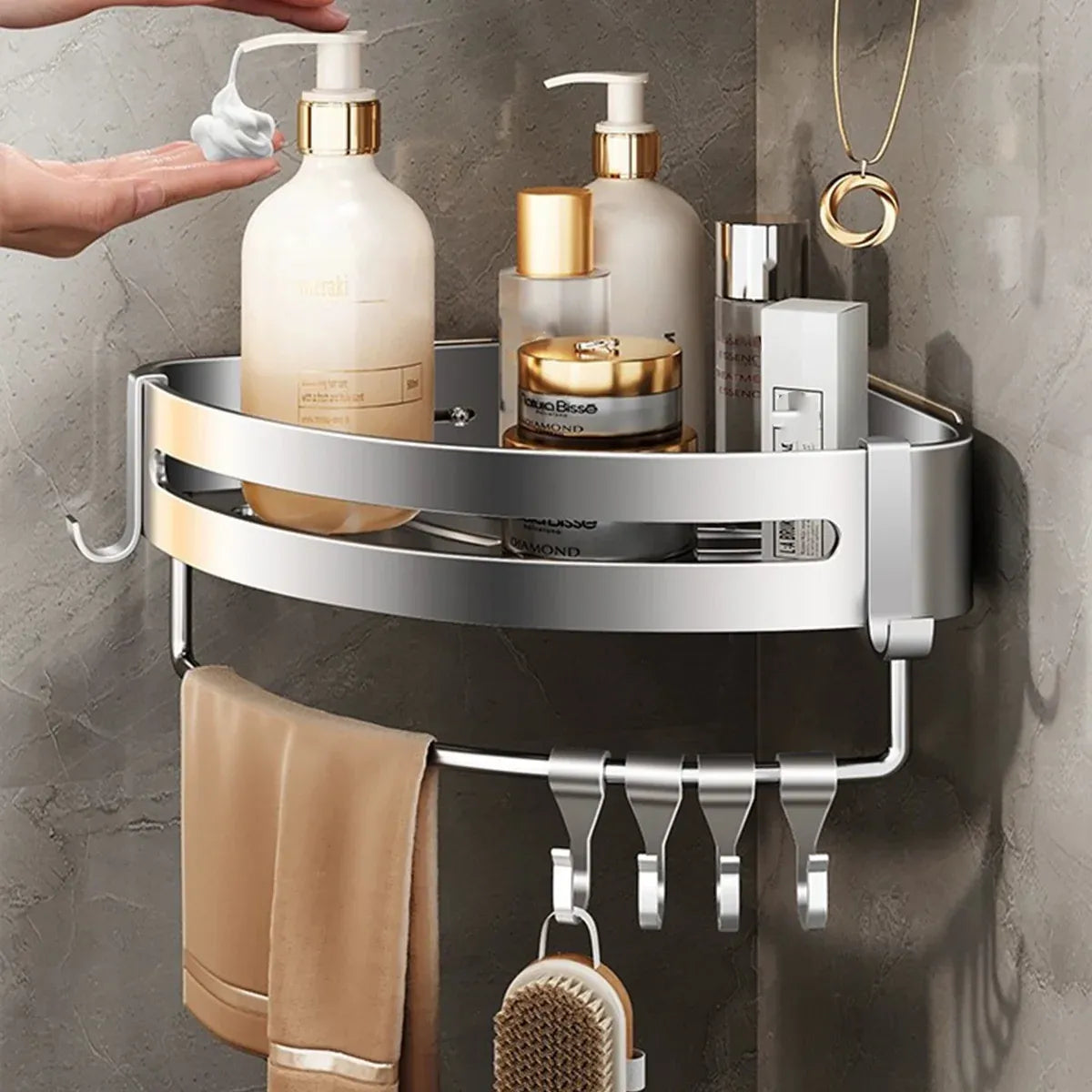 Wall Mounted Bathroom Shelf Triangle Corner Shower Storage Rack for Toiletries - Single layer