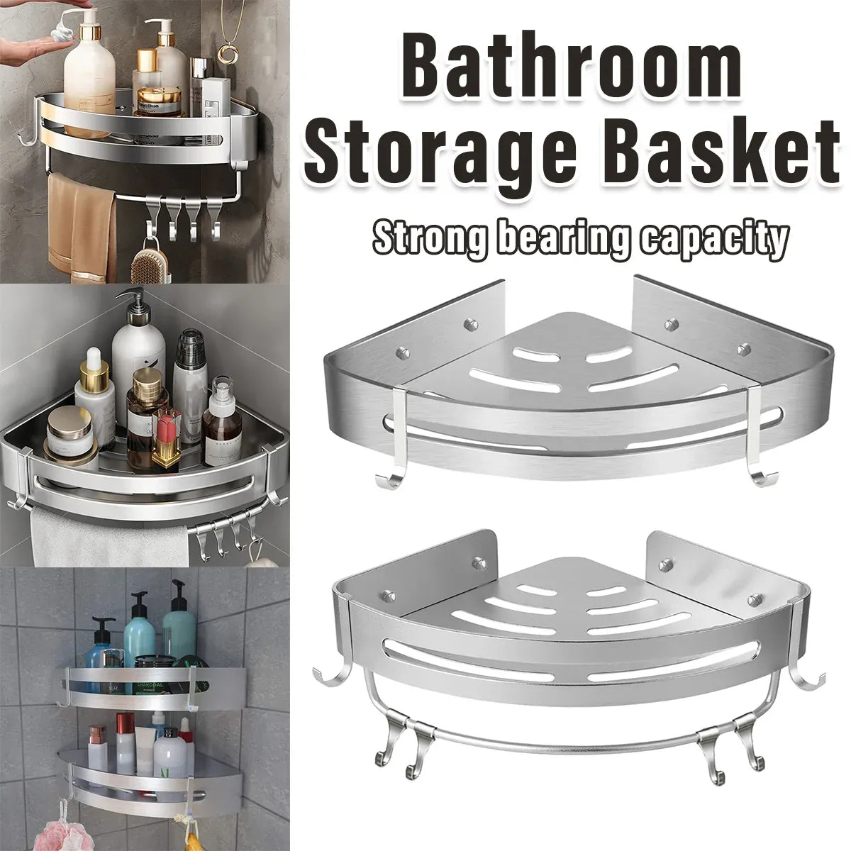Wall Mounted Bathroom Shelf Triangle Corner Shower Storage Rack for Toiletries - Single layer
