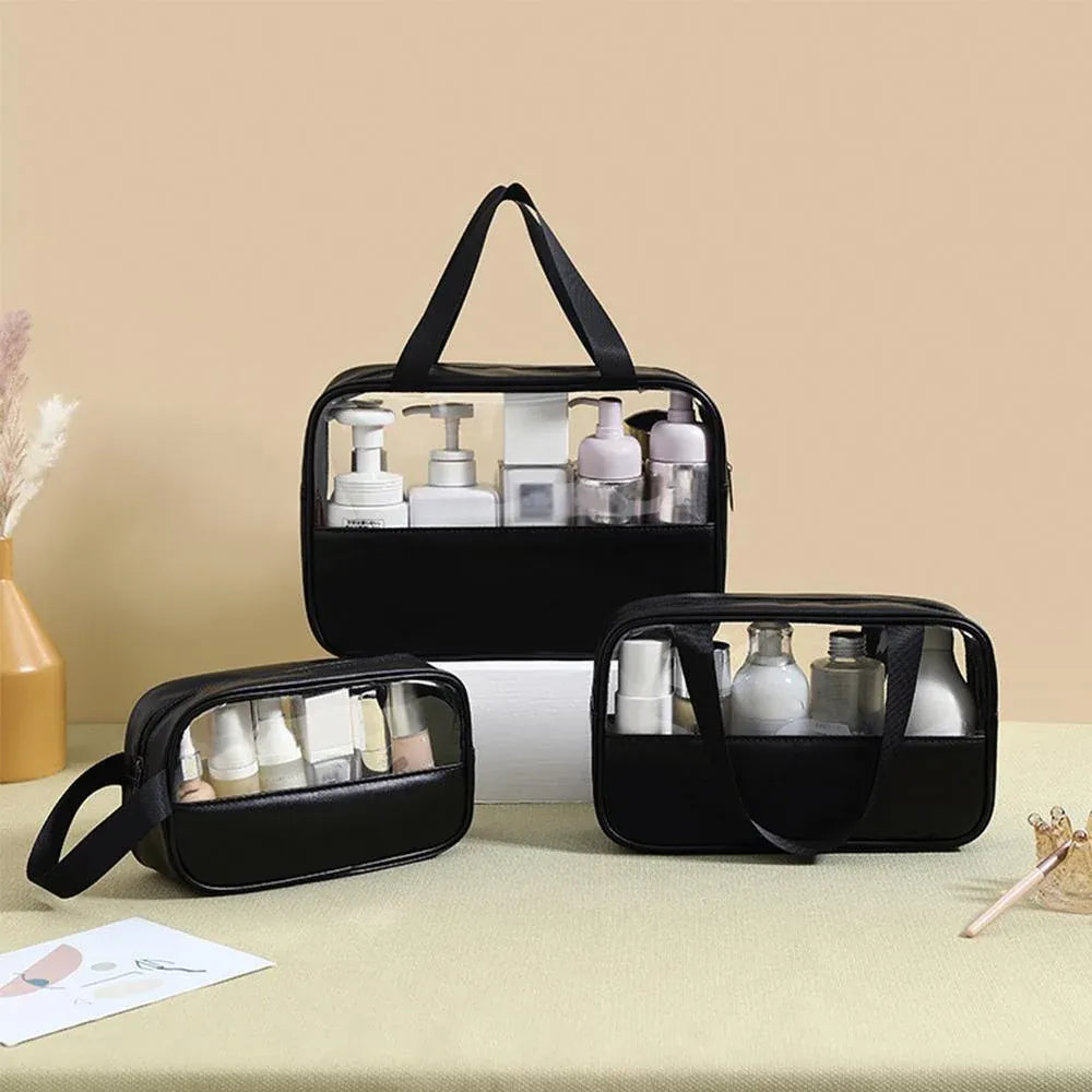 3pcs Large Capacity Waterproof Makeup Bag Set Translucent PU Travel Storage Bag - Cosmetic-Bag-3pcs-Black