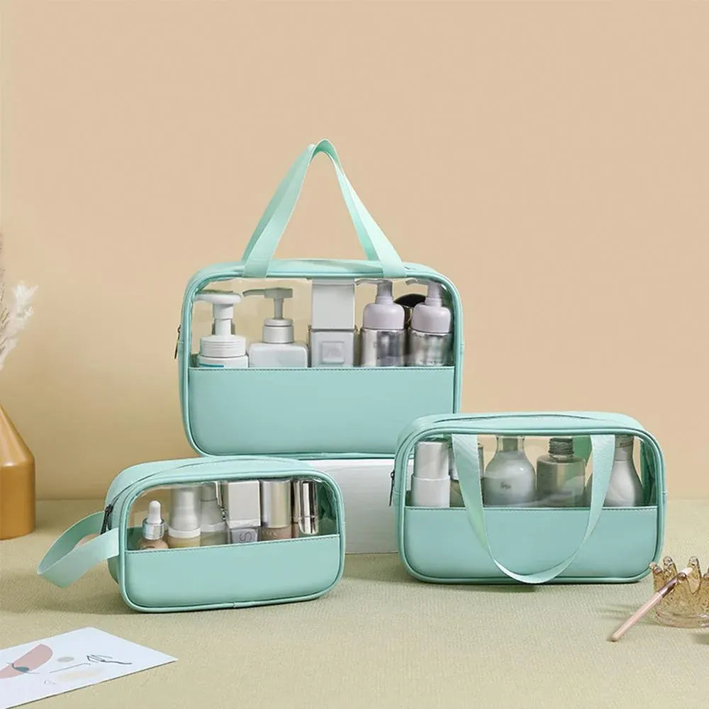 3pcs Large Capacity Waterproof Makeup Bag Set Translucent PU Travel Storage Bag - Cosmetic-Bag-3pcs-Black