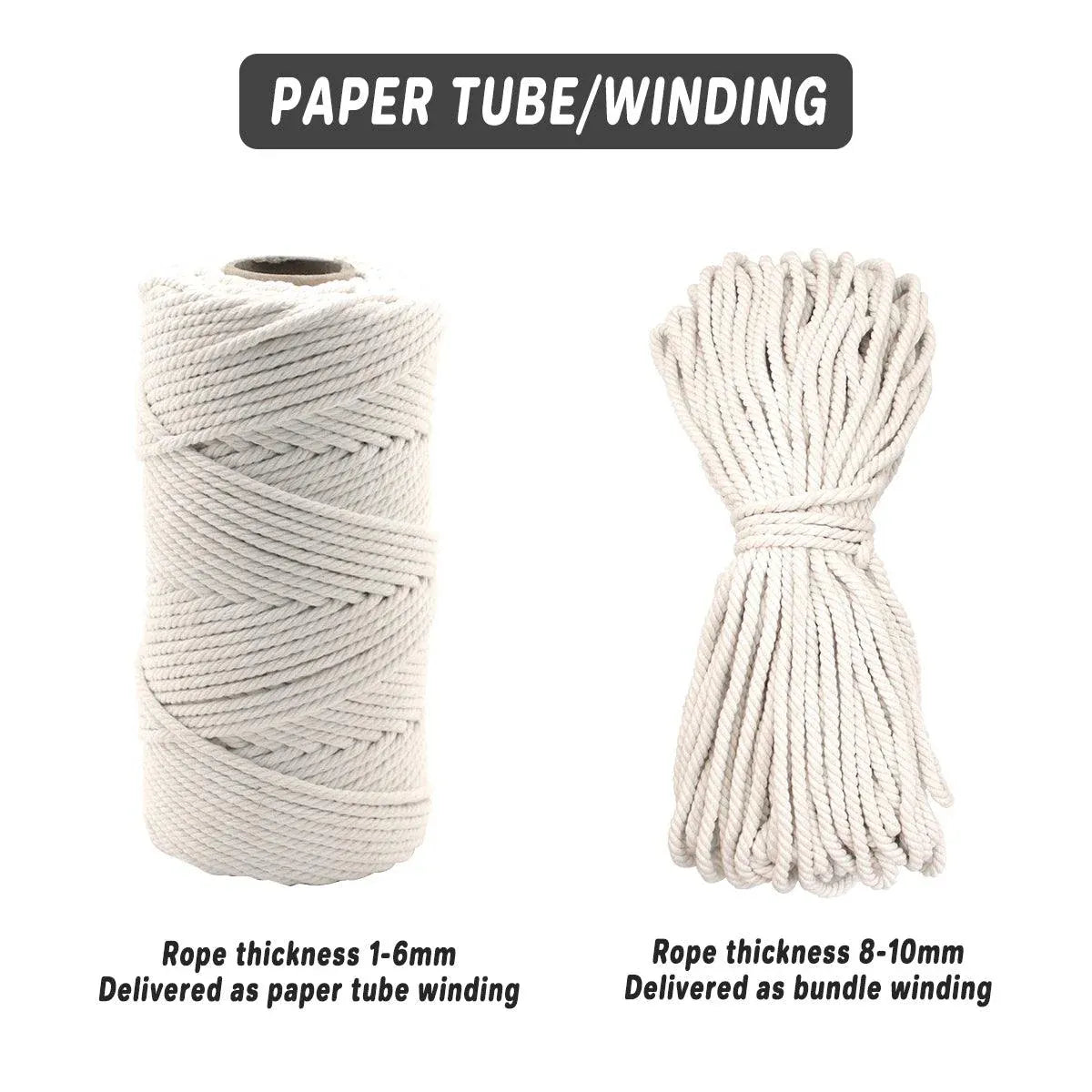Cotton Rope Macrame Cord 1-12mm DIY Craft Tapestry Binding Decorative String - 12mm x 50m