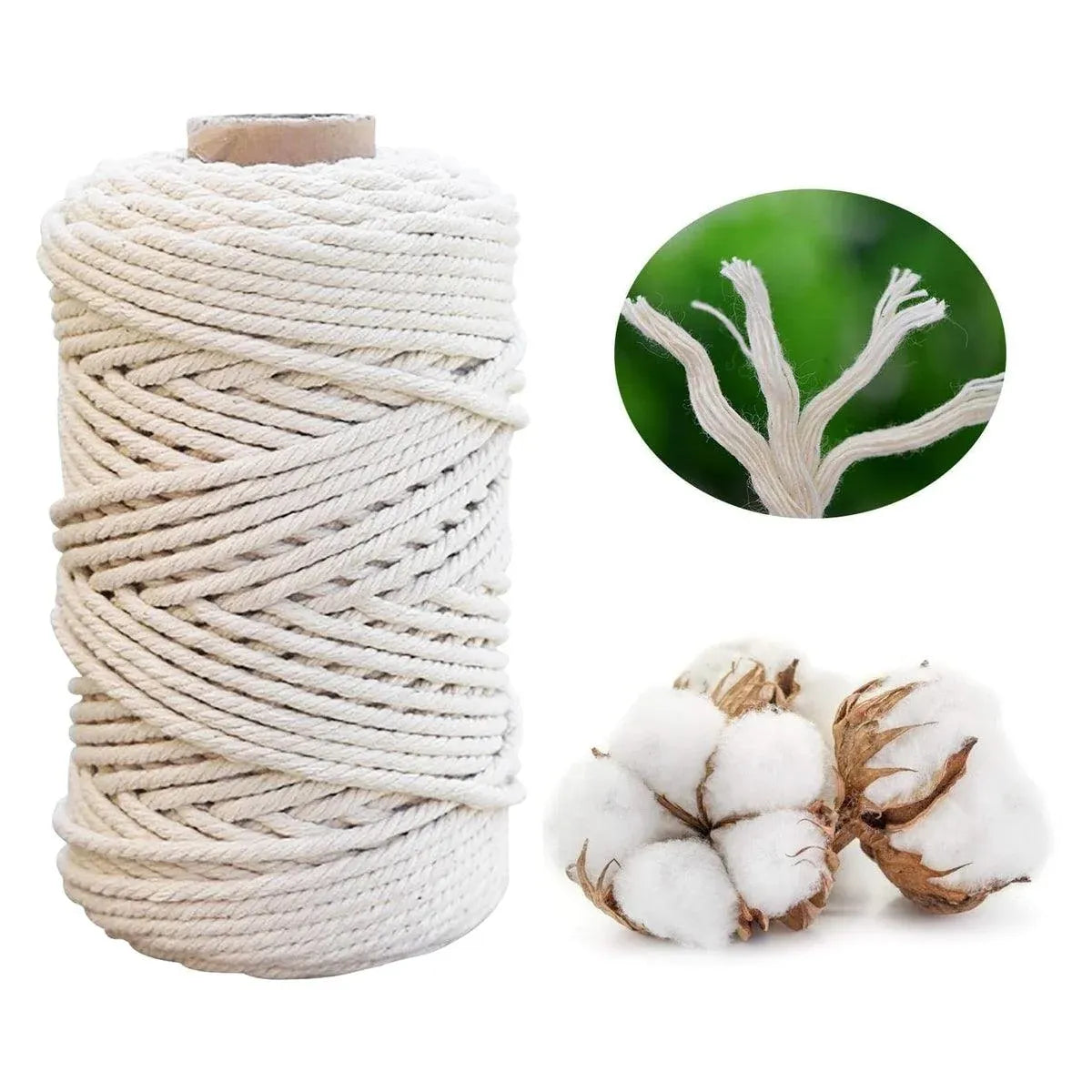 Cotton Rope Macrame Cord 1-12mm DIY Craft Tapestry Binding Decorative String - 12mm x 50m