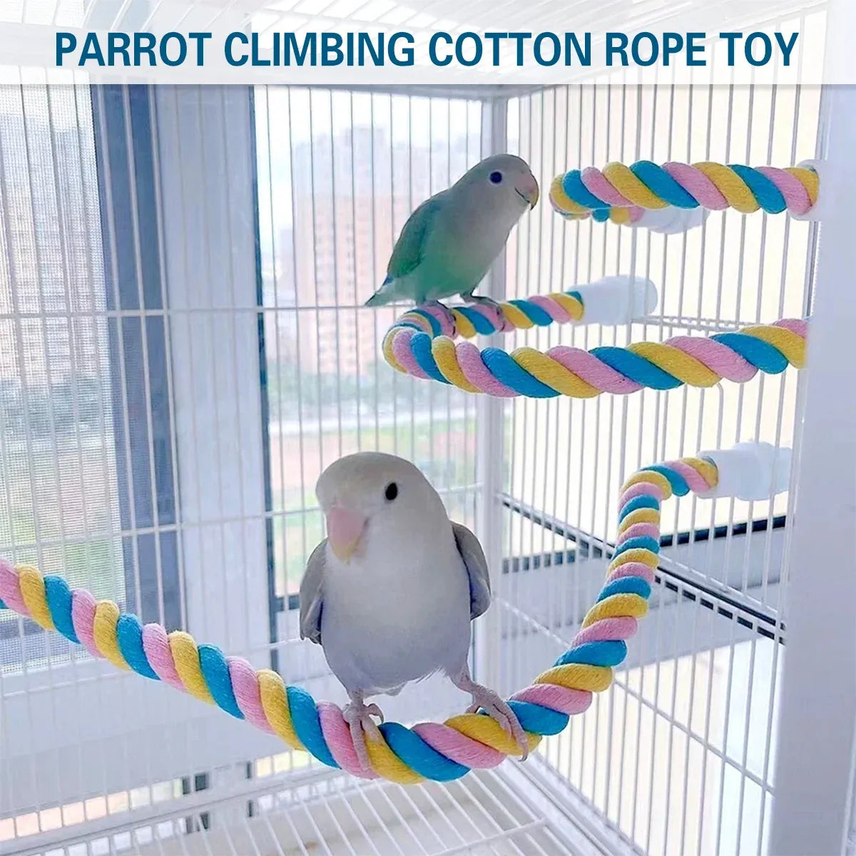 U Shaped Parrot Cotton Rope Climbing Toy Perch Stand for Bird Cage - 120cm