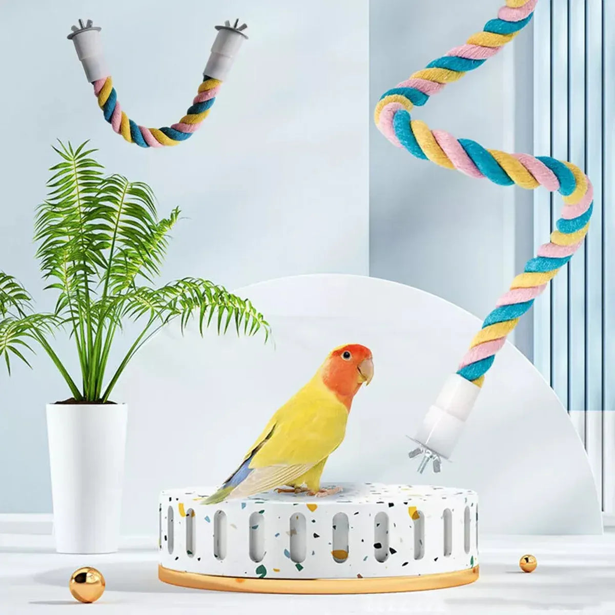 U Shaped Parrot Cotton Rope Climbing Toy Perch Stand for Bird Cage - 80cm