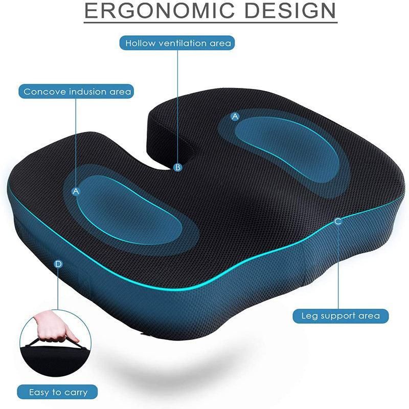 Orthopaedic Memory Foam Seat Cushion Support Back Pain Chair Pillow Car - Coffee