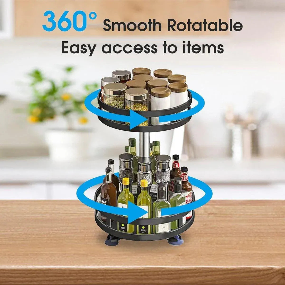 Kitchen Rotating Spice Rack Triple Layer Countertop Organizer Storage Shelf - Double Layer