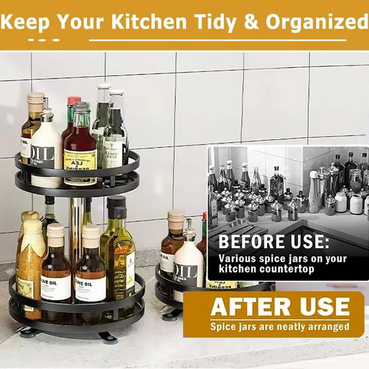 Kitchen Rotating Spice Rack Triple Layer Countertop Organizer Storage Shelf - Double Layer