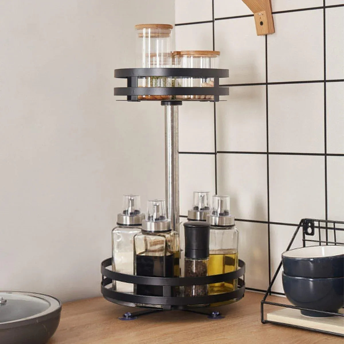 Kitchen Rotating Spice Rack Triple Layer Countertop Organizer Storage Shelf - Double Layer