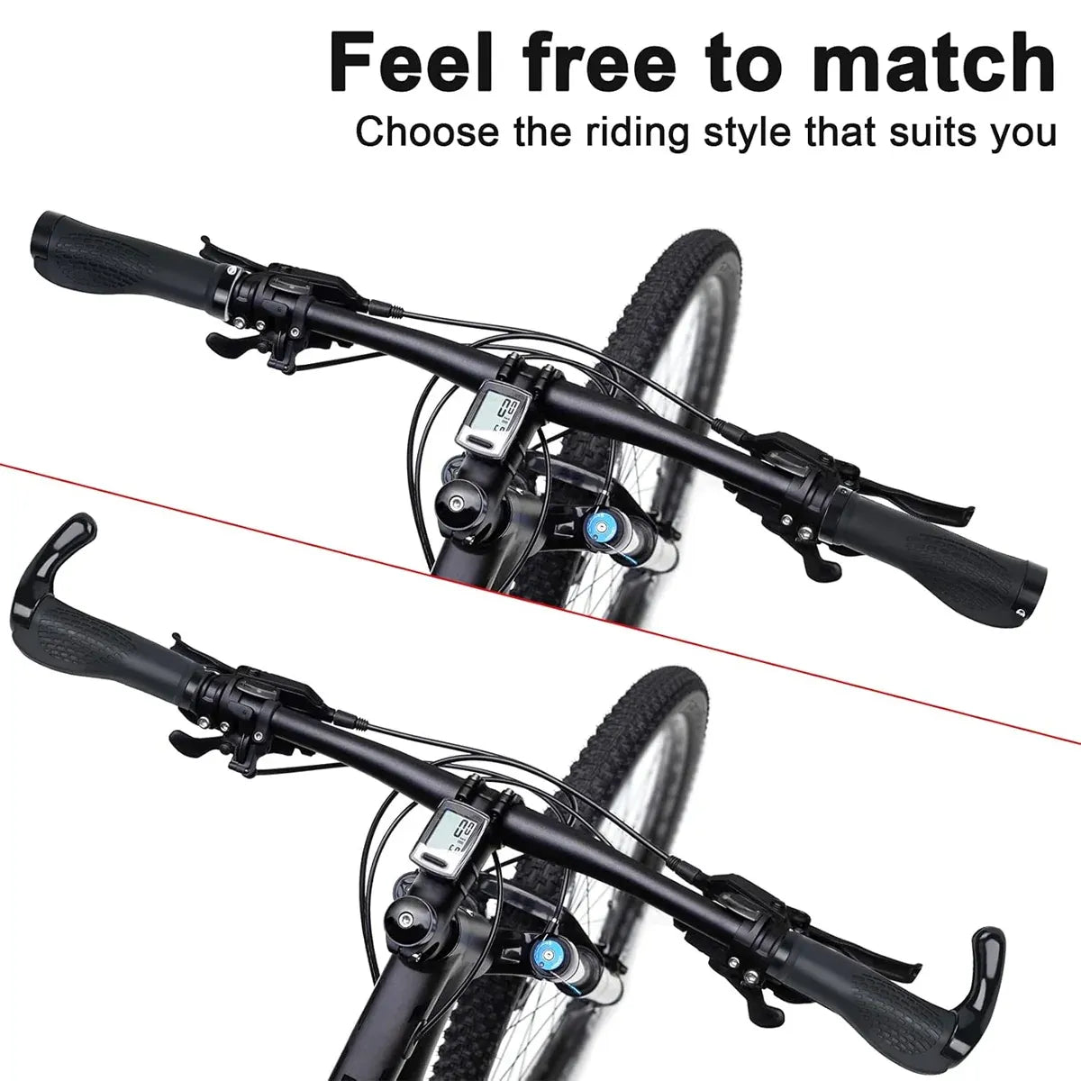 Mountain Bike Handlebar Grips Lock On Horn Style Grip Cover with Bar Ends Pair