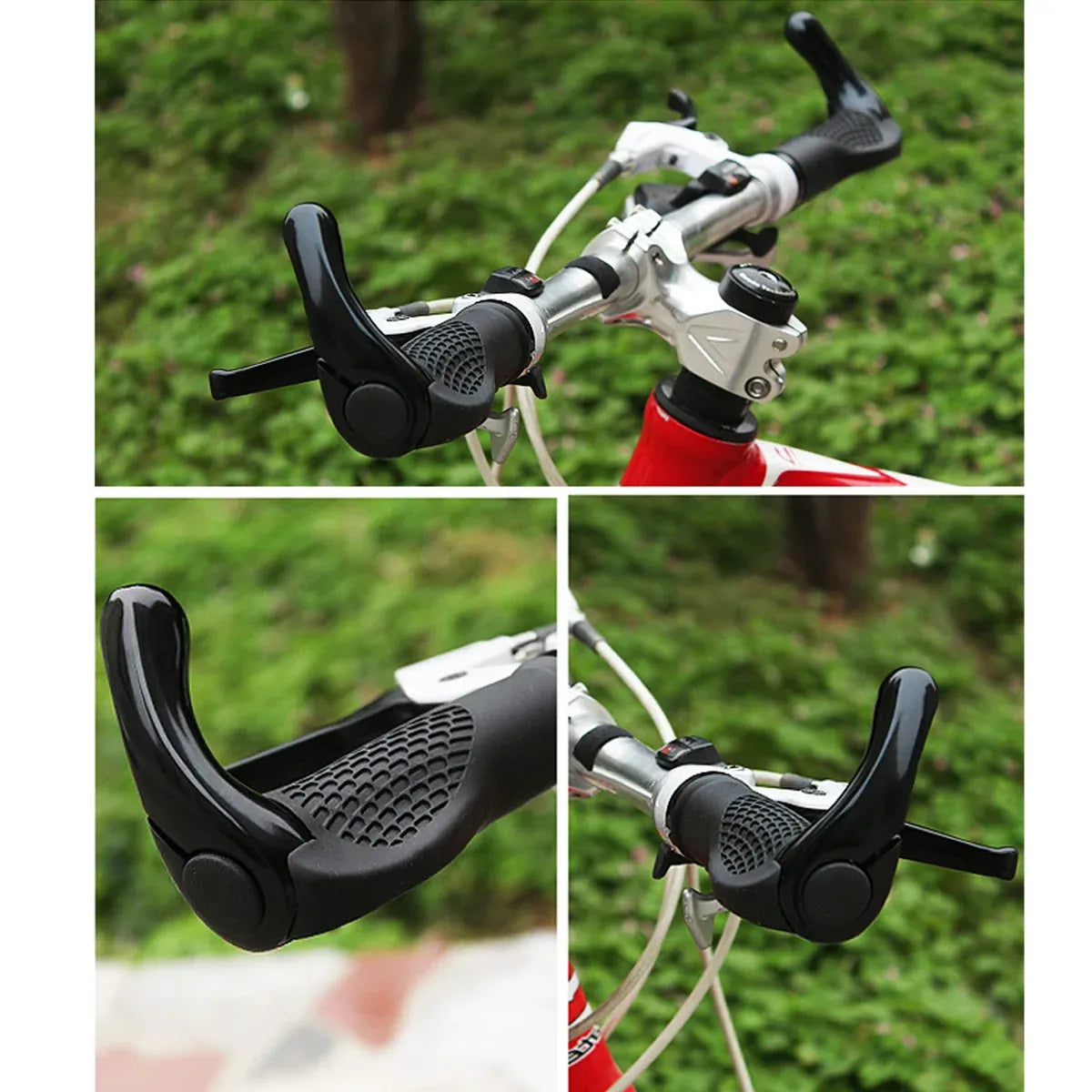 Mountain Bike Handlebar Grips Lock On Horn Style Grip Cover with Bar Ends Pair