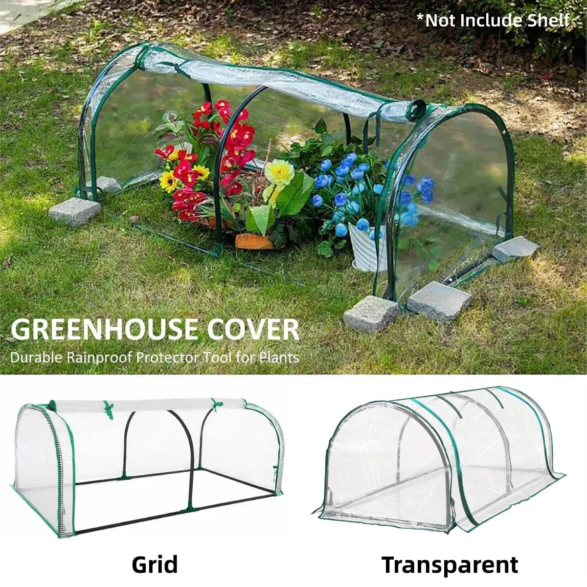 PVC Greenhouse Cover Replacement Plant Tent Garden Shelter No Frame - Transparent