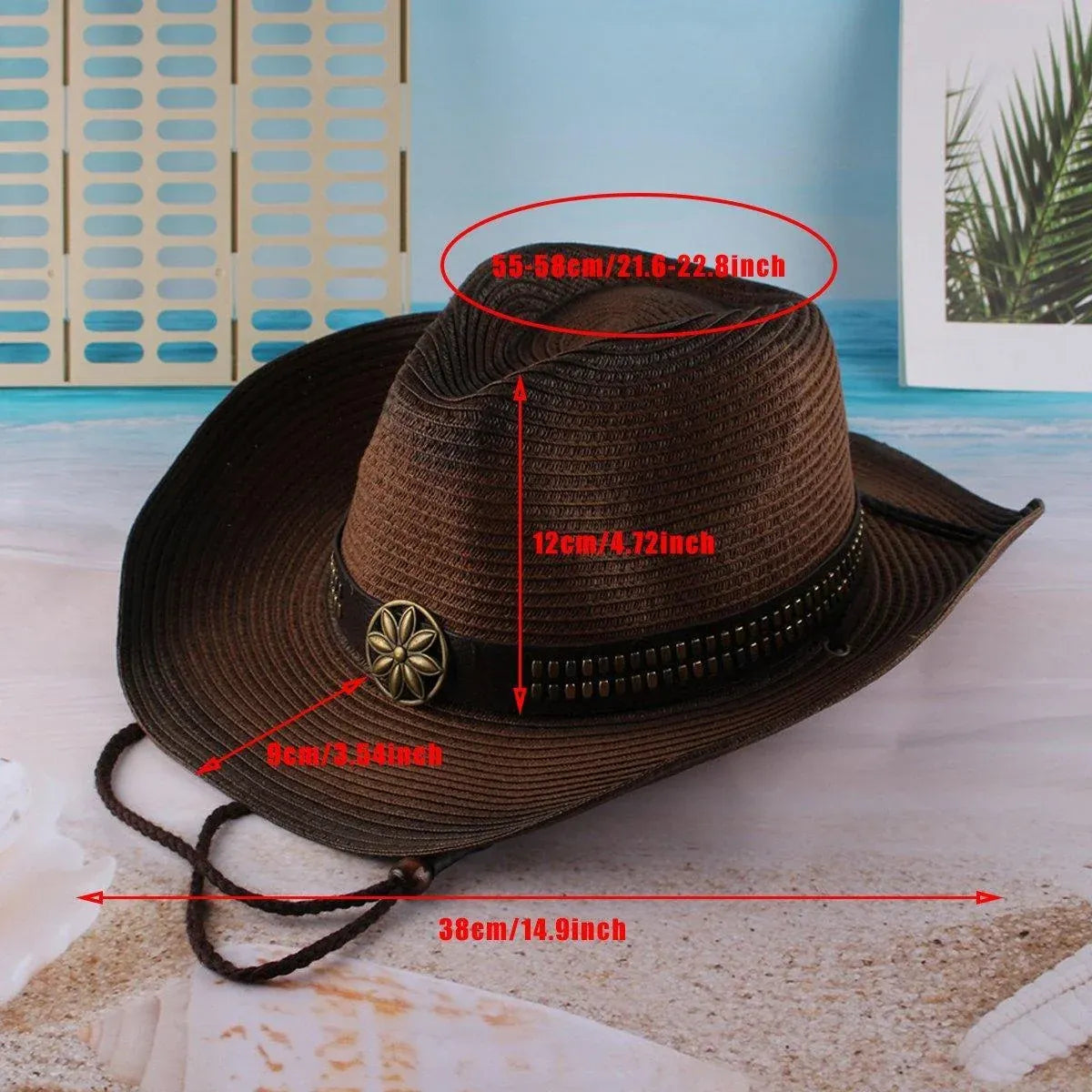Outdoor Western Cowboy Hat Unisex Straw Hat Visor Hats Big Wide Brim Hat Summer - Khaki