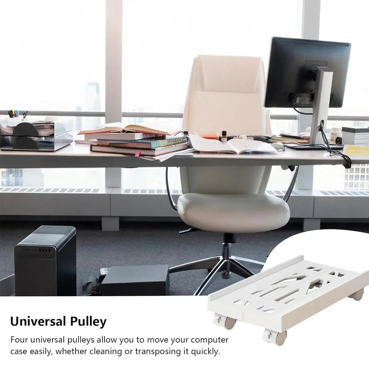Computer Host Telescopic Bracket Base Chassis Tray Pulley Heightening Rack - White