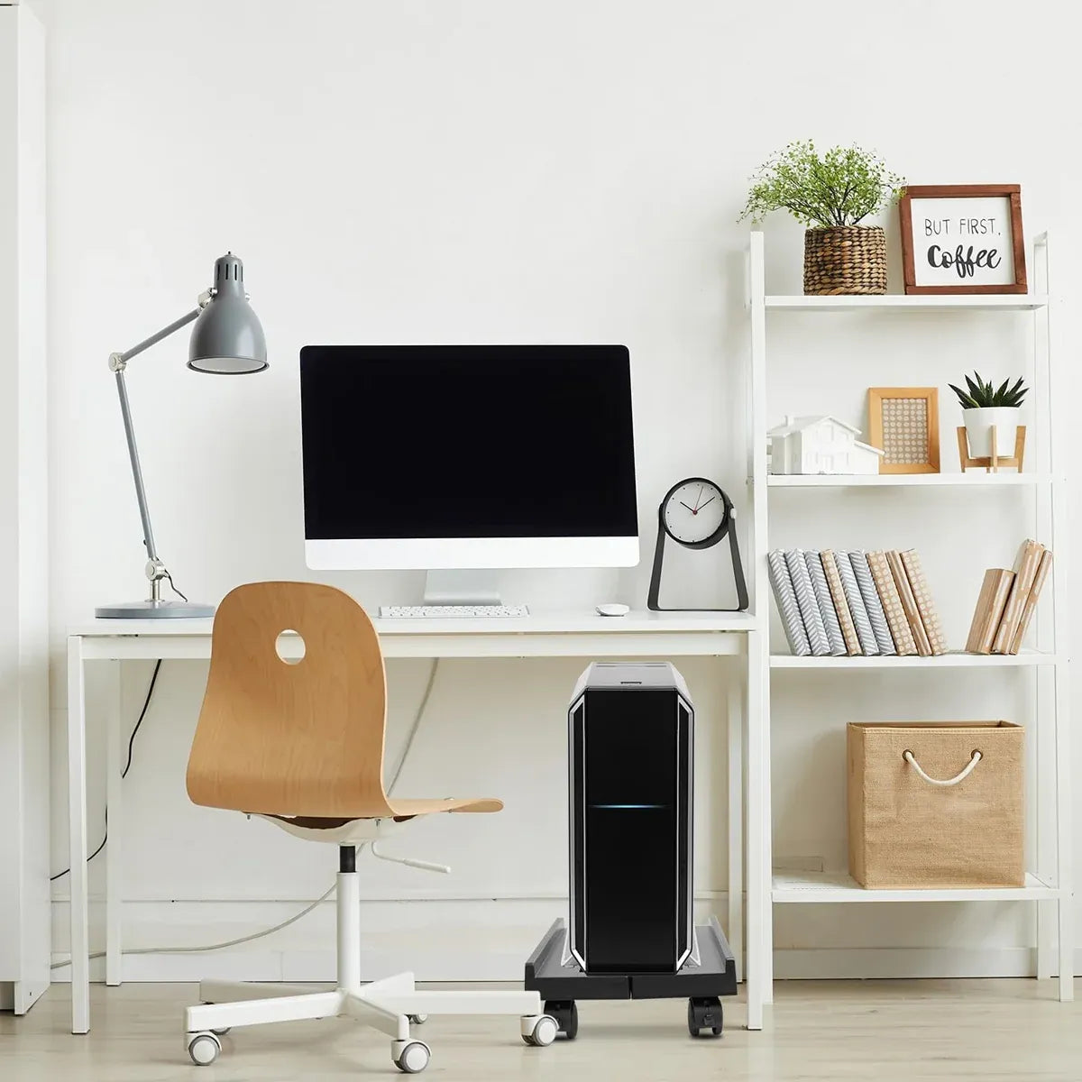 Computer Host Telescopic Bracket Base Chassis Tray Pulley Heightening Rack - White