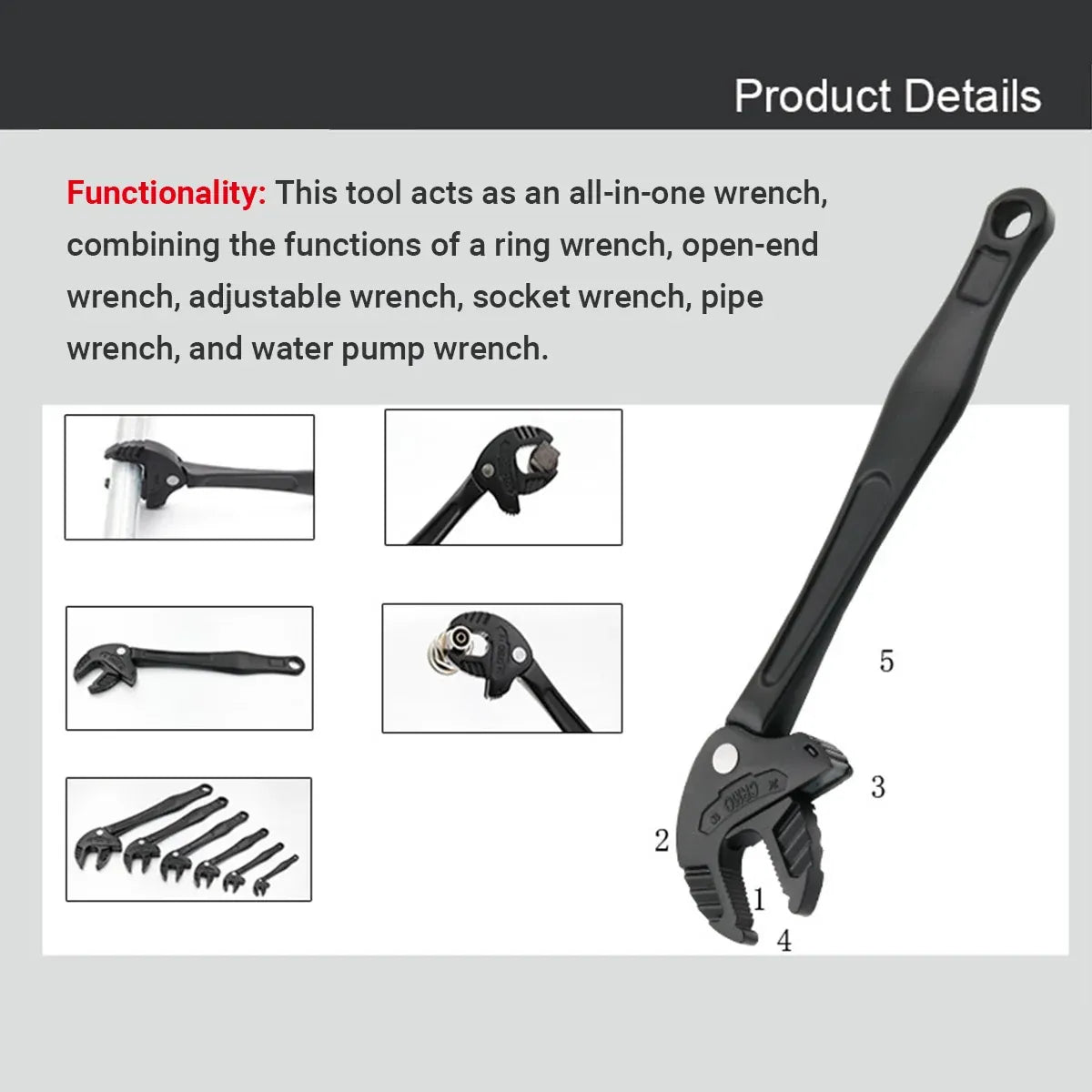 Crab Claw Multifunction Adaptive Wrench Self-Adjusting Ratchet