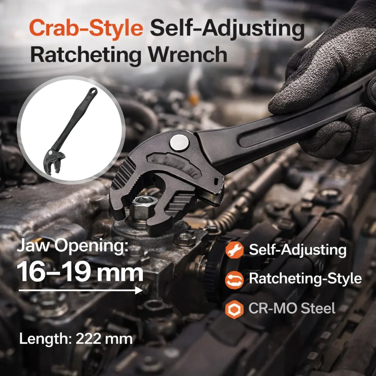 Crab Claw Multifunction Adaptive Wrench Self-Adjusting Ratchet