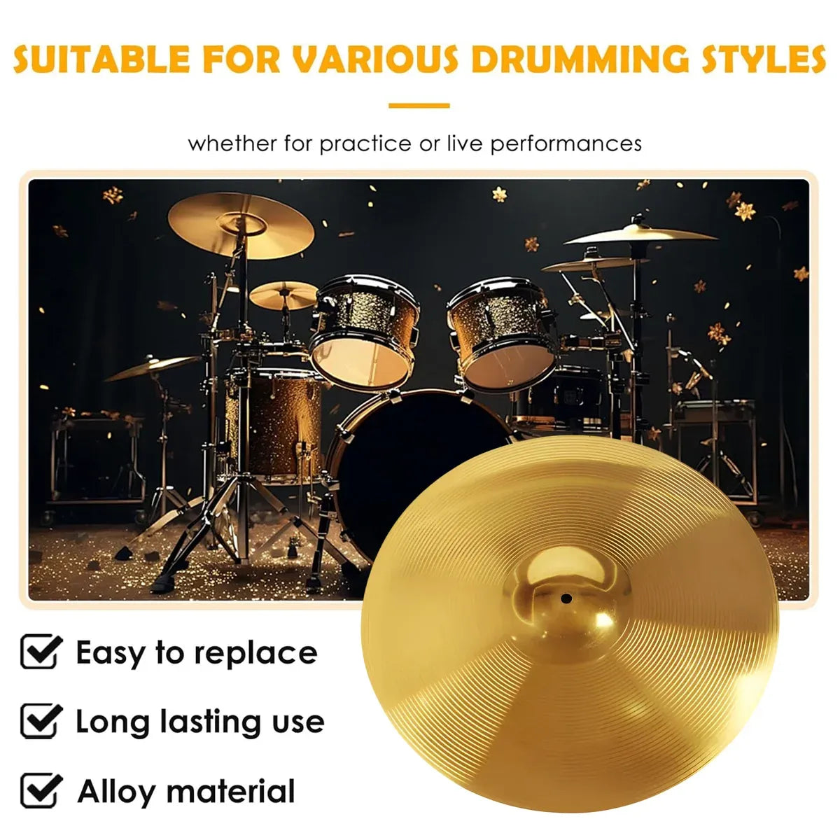 16 Inch Alloy Jazz Drum Cymbal Percussion Instrument High Resonance Durable