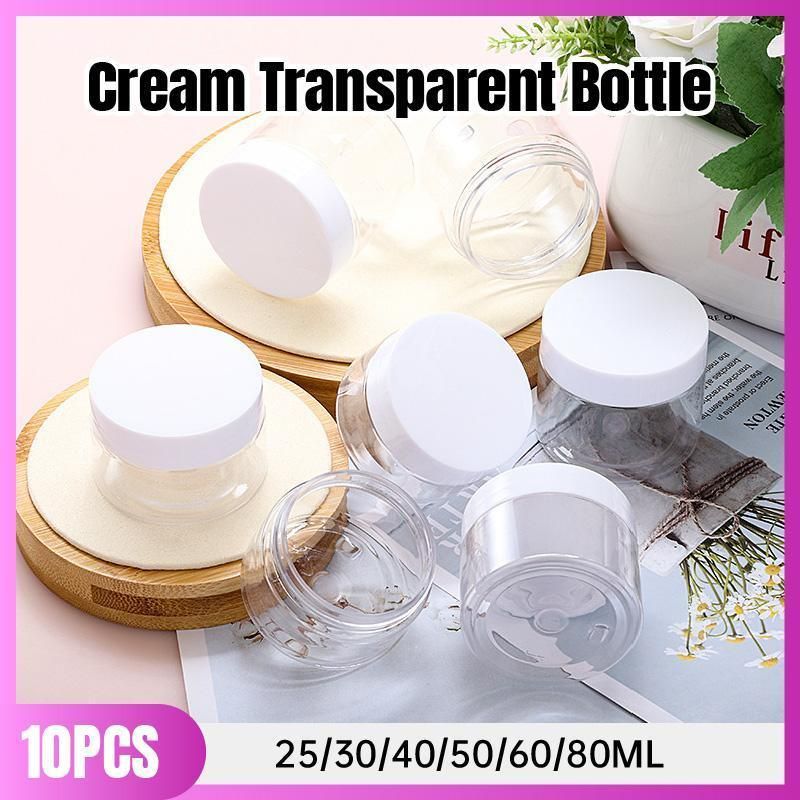 10pcs Transparent Wide Mouth Cream Dispenser White Lid Bottle Plastic Jar - 40ml