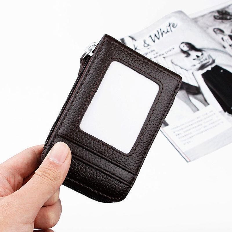 Rfid Blocking Leather Wallet Anti-Theft Credit Card Holder Men Women Coin Purse - Red