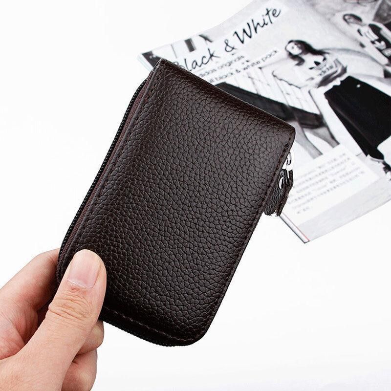 Rfid Blocking Leather Wallet Anti-Theft Credit Card Holder Men Women Coin Purse - Red