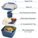 1-Piece Blue Two-Tier Lunch Box with Tray, Dressing Container and Fork