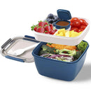 1-Piece Blue Two-Tier Lunch Box with Tray, Dressing Container and Fork