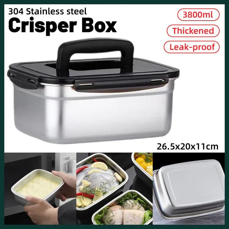 Square 304 Stainless Steel Crisper Box with Lid Large Capacity Lunch Box Storage