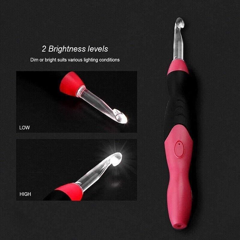11 In 1 Led Light Up Crochet Hooks Set - Pink