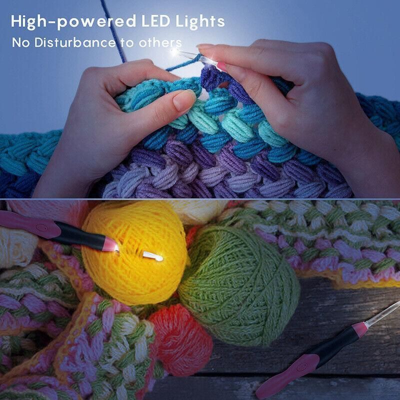 11 In 1 Led Light Up Crochet Hooks Set - Pink