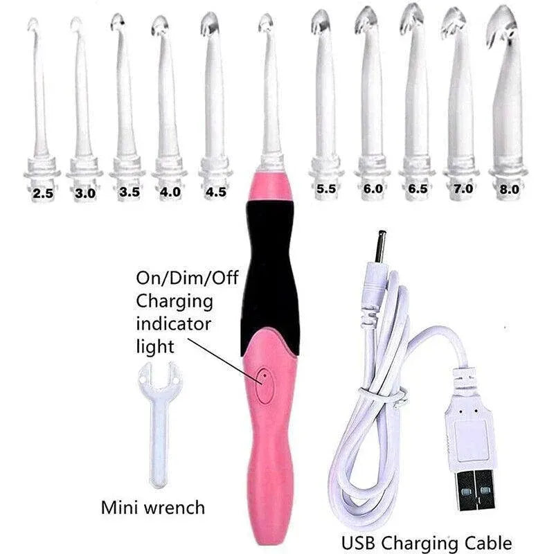 11 In 1 Led Light Up Crochet Hooks Set - Pink