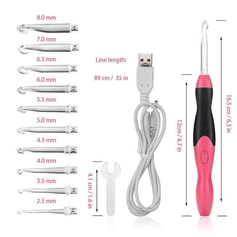 11 In 1 Led Light Up Crochet Hooks Set - Red