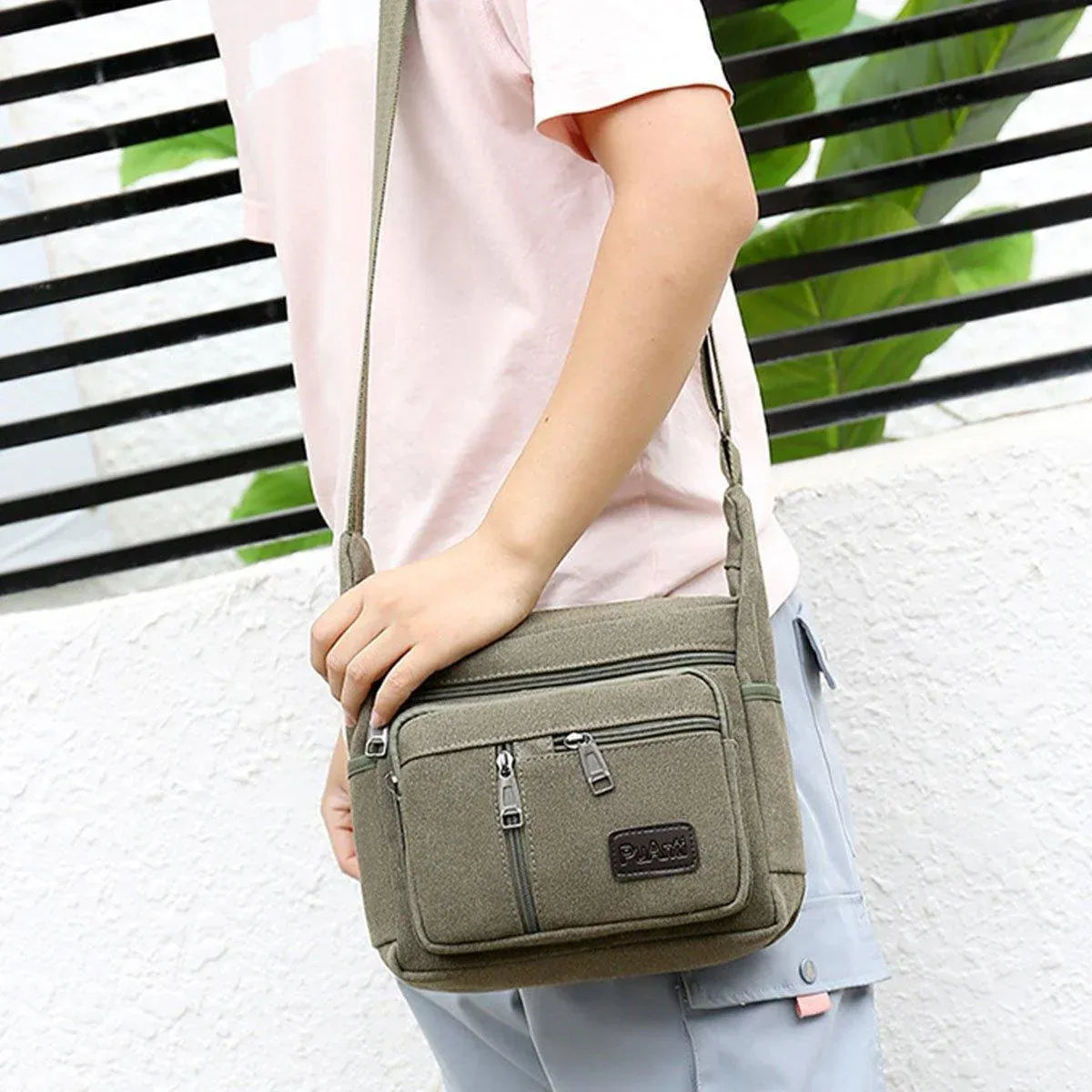 Multi Layer Canvas Crossbody Bag Casual Shoulder Bag for Travel Messenger Bag - Coffee