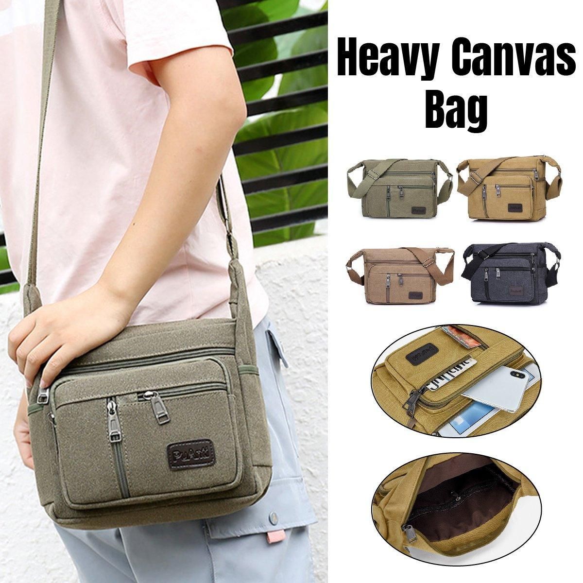 Multi Layer Canvas Crossbody Bag Casual Shoulder Bag for Travel Messenger Bag - Coffee