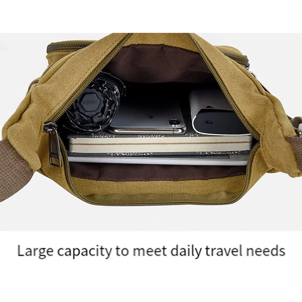 Multi Layer Canvas Crossbody Bag Casual Shoulder Bag for Travel Messenger Bag - Green