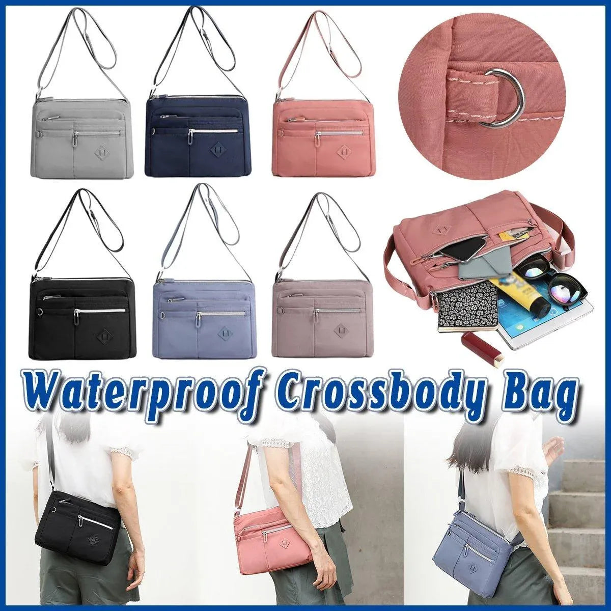 Ladies Large Capacity Crossbody Bag Single Shoulder Small Square Bag Handbag - Grey