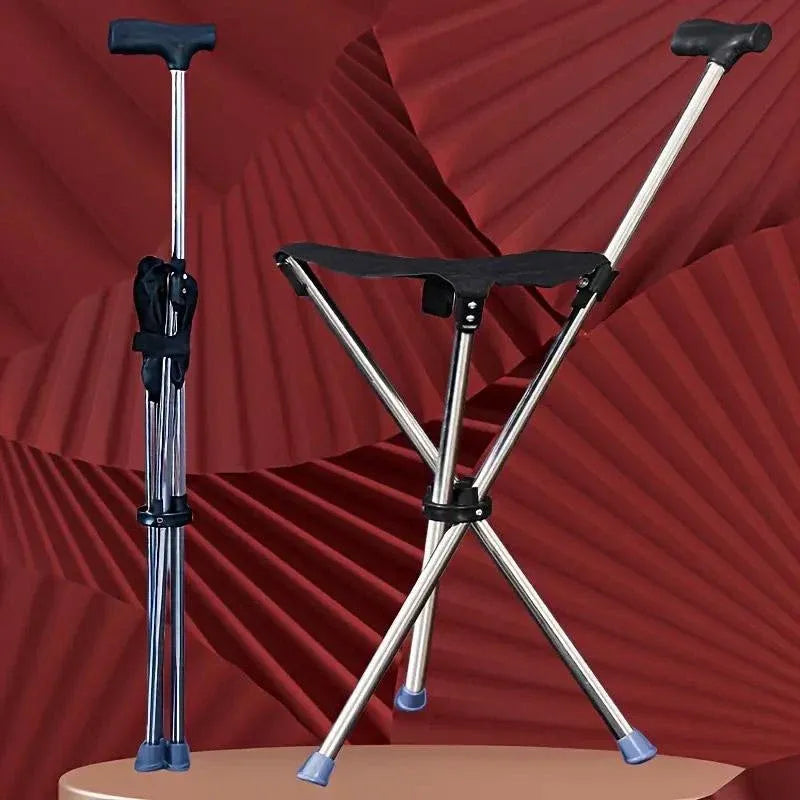 Stainless Steel Walking Stick with Seat Folding Cane Chair for Travel and Outdoor Use
