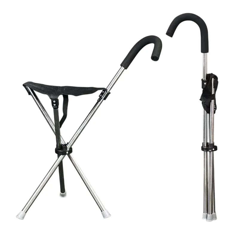 Foldable Walking Cane Chair with Seat Lightweight Portable Mobility Aid for Outdoor Use