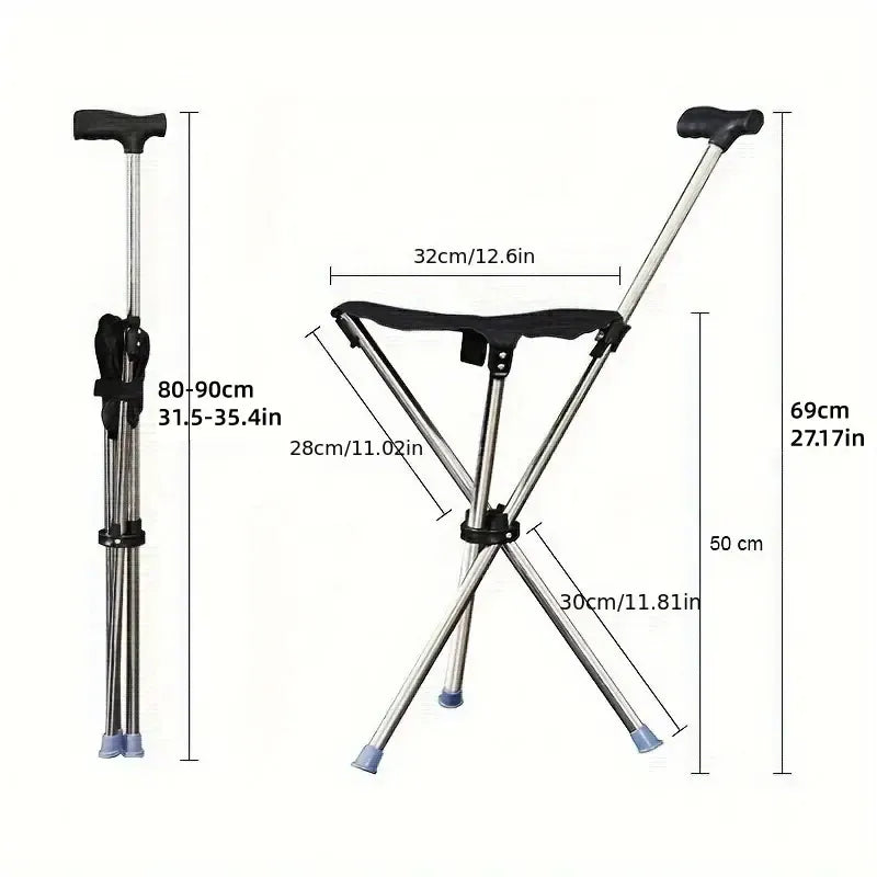 Foldable Walking Cane Chair with Seat Lightweight Portable Mobility Aid for Outdoor Use