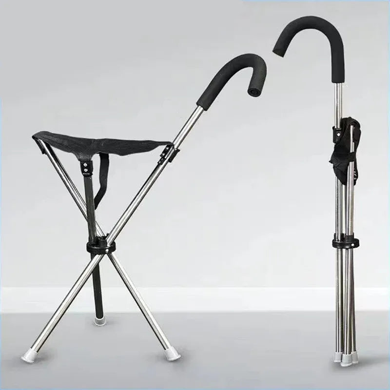 Foldable Walking Cane Chair with Seat Lightweight Portable Mobility Aid for Outdoor Use