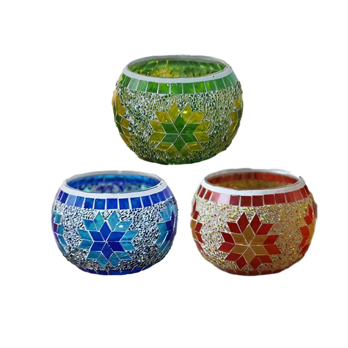 2Pcs European Style Colourful Mosaic Glass Candle Holder Cup Tabletop Decor - Orange