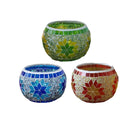 2Pcs European Style Colourful Mosaic Glass Candle Holder Cup Tabletop Decor - Orange