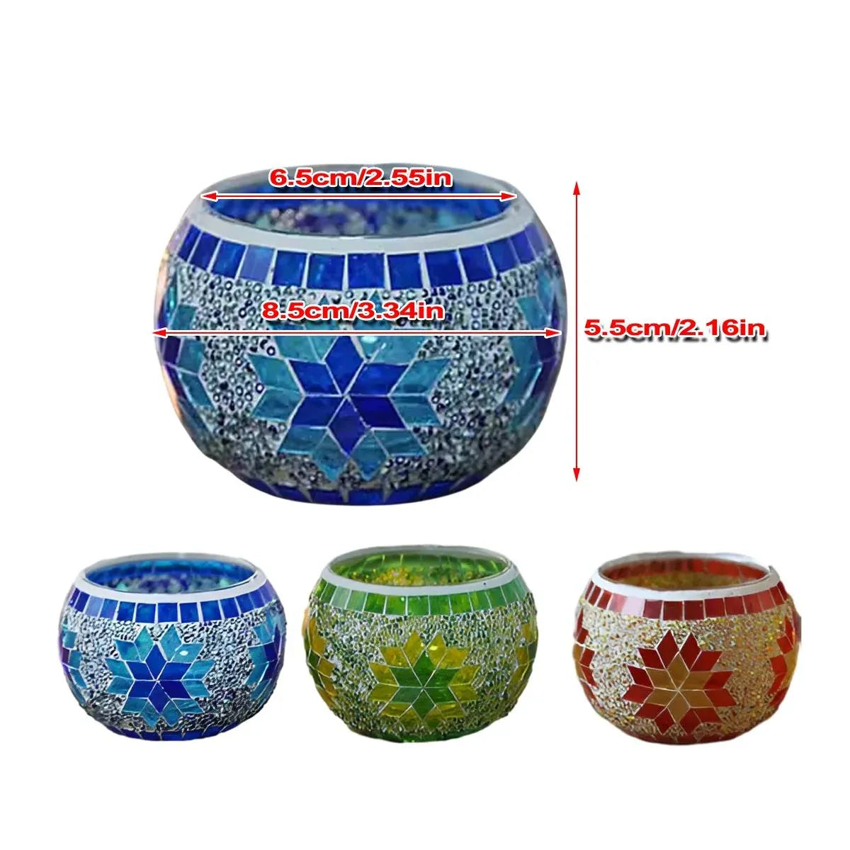 2Pcs European Style Colourful Mosaic Glass Candle Holder Cup Tabletop Decor - Orange